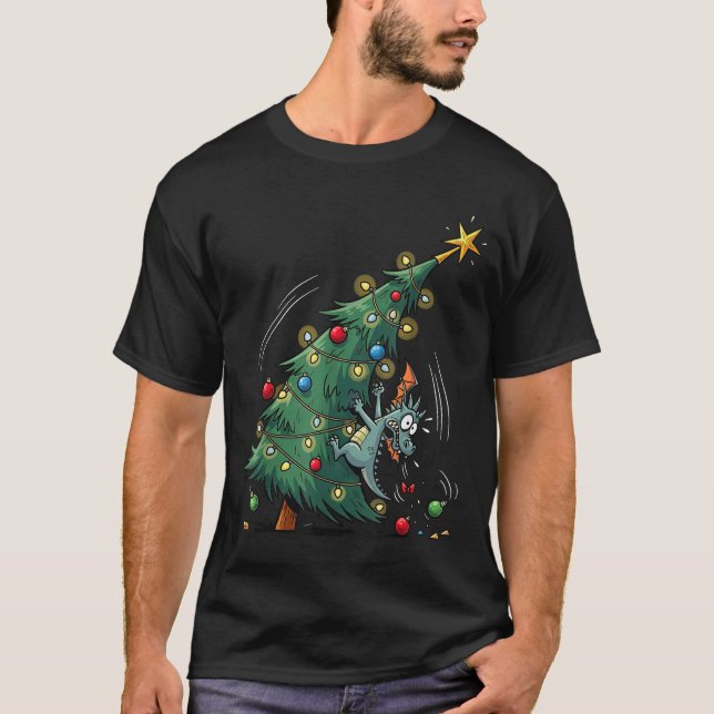 Camiseta Funny Christmas Dragon Wrecking The Tree Holiday P (Frente)