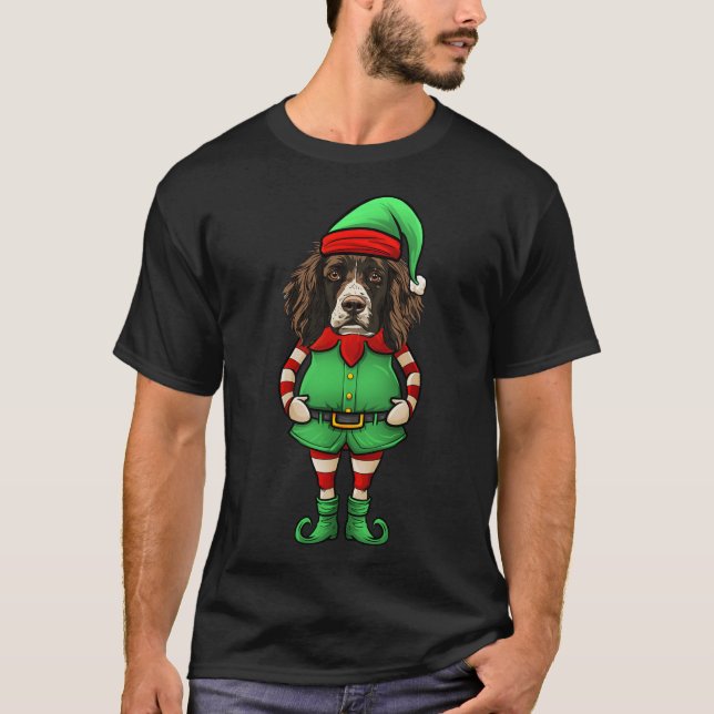 Camiseta Funny Christmas Elf English Springer Spaniel Dog  (Frente)