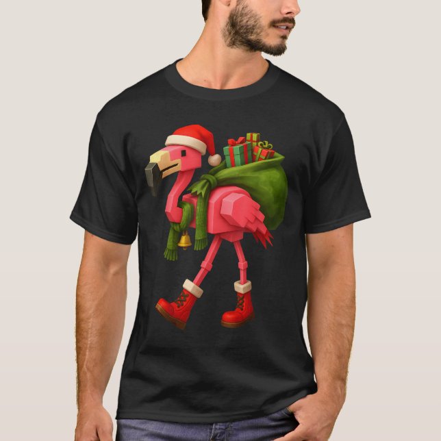 Camiseta Funny Christmas Flamingo Santa Holiday Design  (Frente)