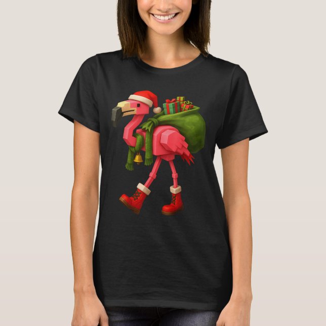 Camiseta Funny Christmas Flamingo Santa Holiday Design  (Frente)