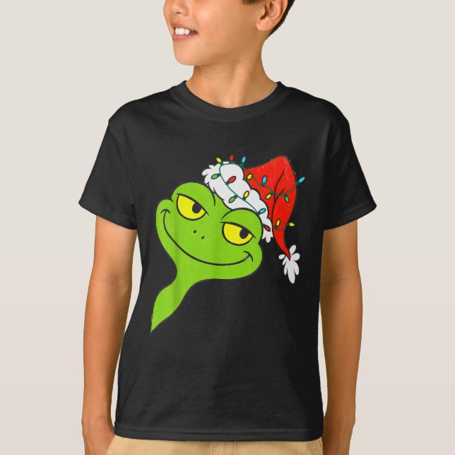 Camiseta Funny Christmas Frog Wearing Santa Hat And Lights  (Frente)