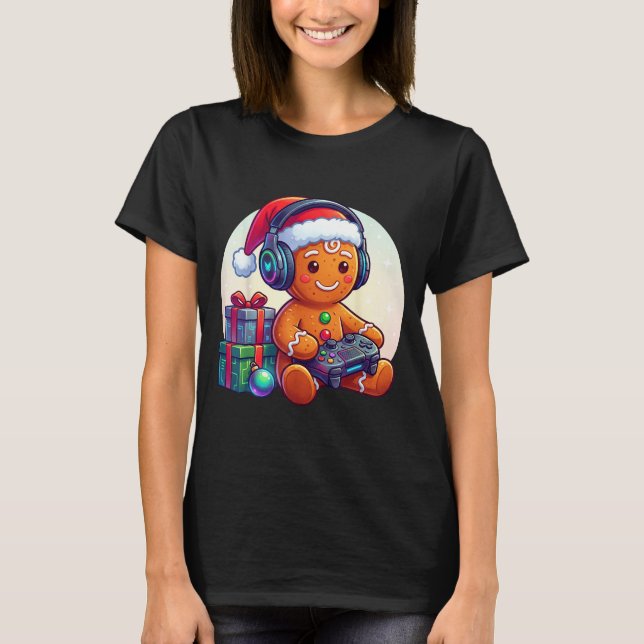 Camiseta Funny Christmas Gamer Gingerbread Xmas Gaming Men  (Frente)