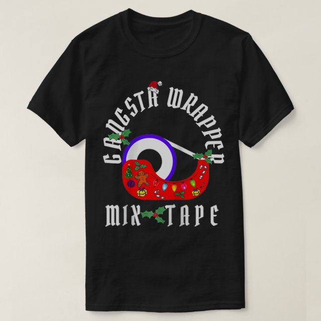 Camiseta Funny Christmas Gangsta Wrapper Mi Tape Design 3  (Frente do Design)