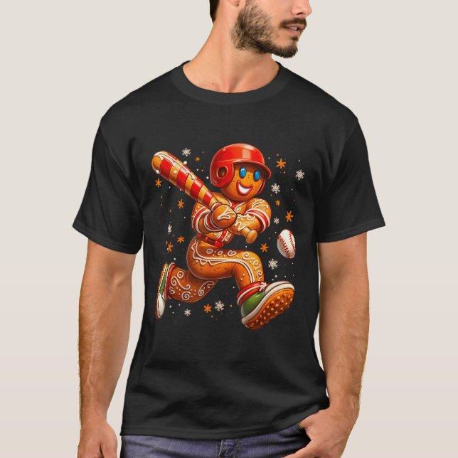 Camiseta Funny Christmas Gingerbread Man Playing Baseball C (Frente)