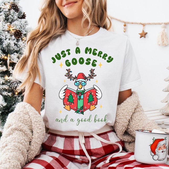Camiseta Funny Christmas Just a Merry Goose and a Good Book (Criador carregado)
