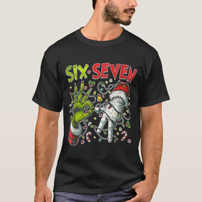 Camiseta Funny Christmas Lights 6 7 Meme Six Seven Matching (Frente)