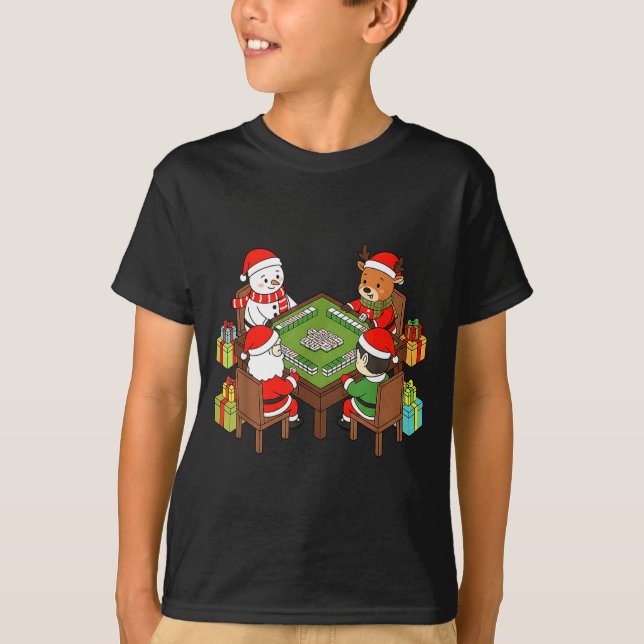 Camiseta Funny Christmas Mahjong Santa Snowman Elf Reindeer (Frente)