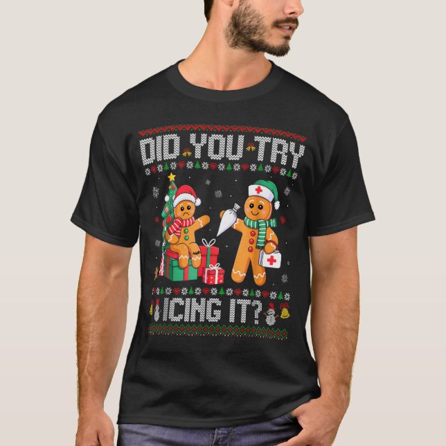 Camiseta Funny Christmas Nurse Did You Try Icing It_ Ginger (Frente)