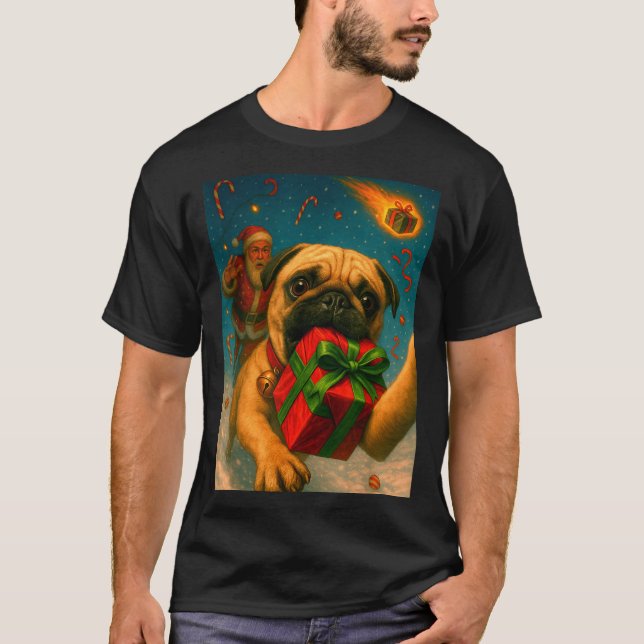 Camiseta Funny Christmas Pug Shirt - Selfie With Santa Xmas (Frente)