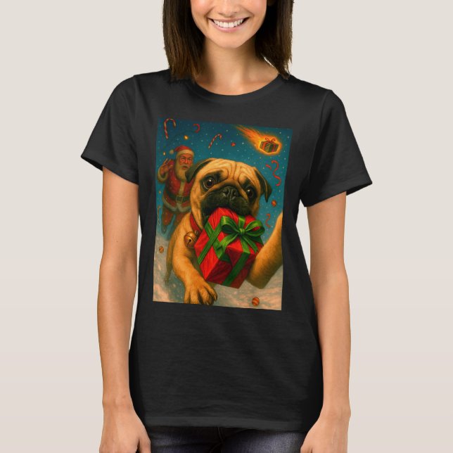 Camiseta Funny Christmas Pug Shirt - Selfie With Santa Xmas (Frente)
