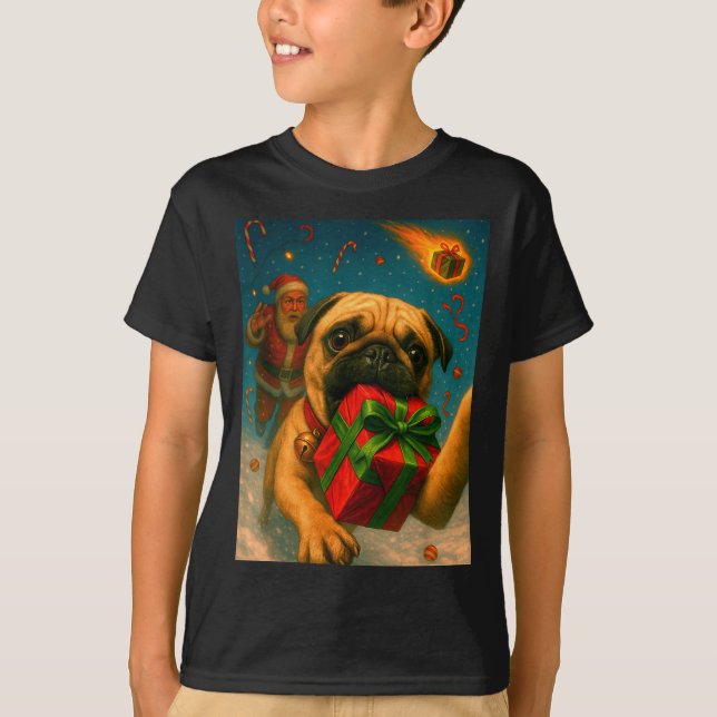 Camiseta Funny Christmas Pug Shirt - Selfie With Santa Xmas (Frente)
