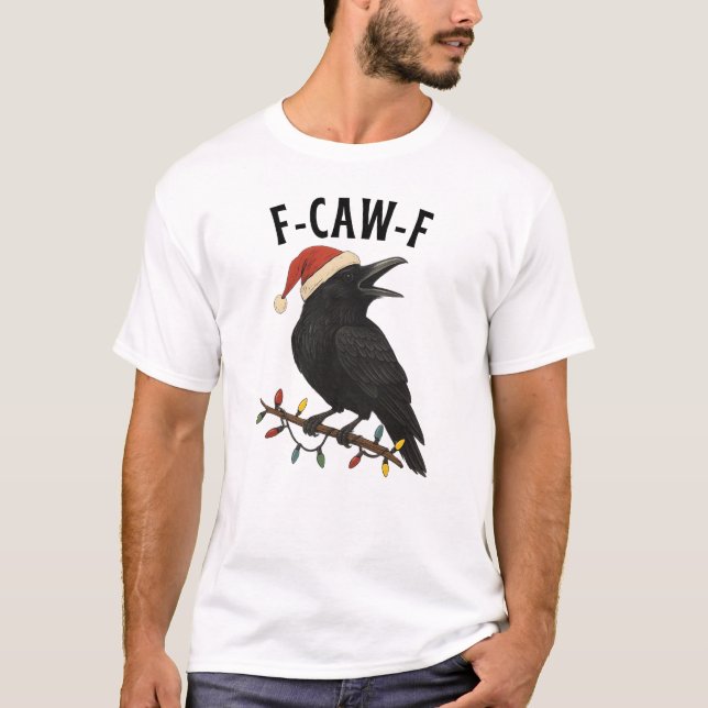 Camiseta Funny Christmas Raven Crow Santa Hat F-CAW-F adult (Frente)