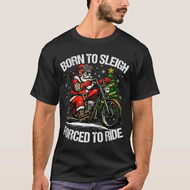 Camiseta Funny Christmas Santa Riding Motorcycle Bike Biker (Frente)