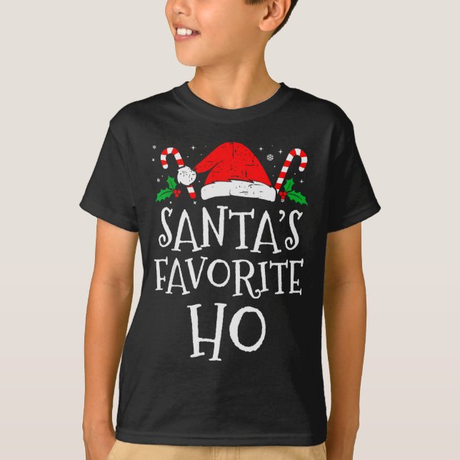 Camiseta Funny Christmas Santa's Favorite Ho Naughty Pajama (Frente)