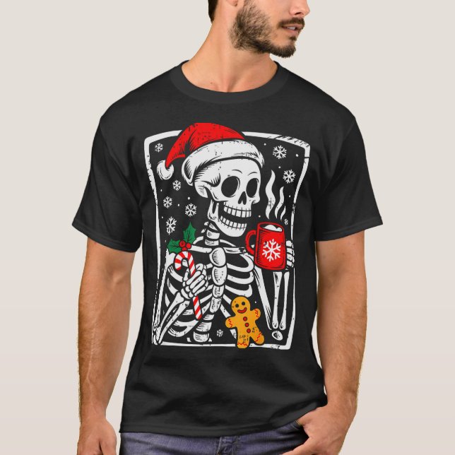 Camiseta Funny Christmas Skeleton Hot Chocolate Xmas Men Wo (Frente)
