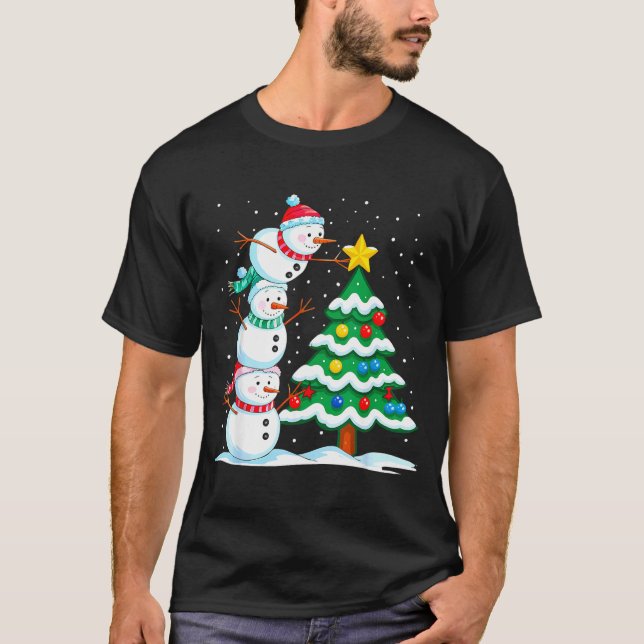 Camiseta Funny Christmas Snowman Topper Tree Holiday Family (Frente)