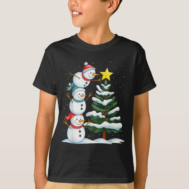Camiseta Funny Christmas Snowman Topper Tree Holiday Family (Frente)
