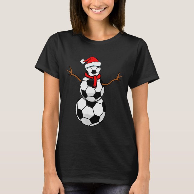 Camiseta Funny Christmas Soccer Santa Snowman  (Frente)