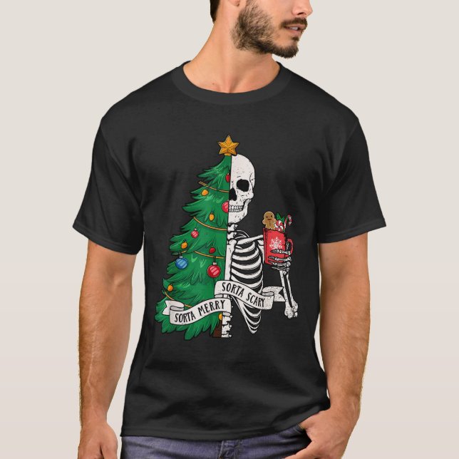 Camiseta Funny Christmas Sorta Merry Sorta Y Skeleton Xmas  (Frente)