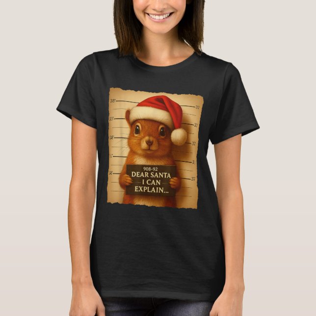 Camiseta Funny Christmas Squirrel - Cute Squirrel Santa Hat (Frente)