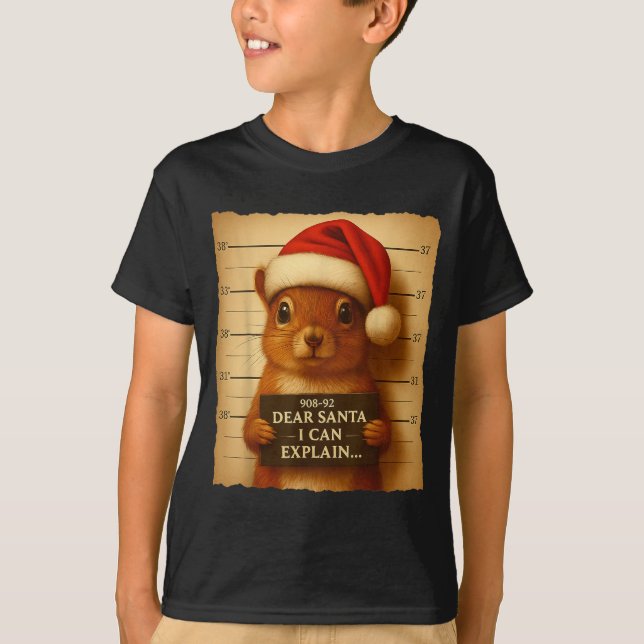 Camiseta Funny Christmas Squirrel - Cute Squirrel Santa Hat (Frente)