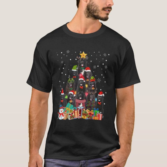 Camiseta Funny Christmas Tree Xmas Lights Newfoundland Dog (Frente)