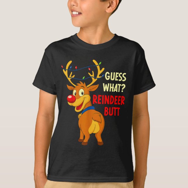 Camiseta Funny Christmas Ugly Sweater Guess What_ Reindeer  (Frente)