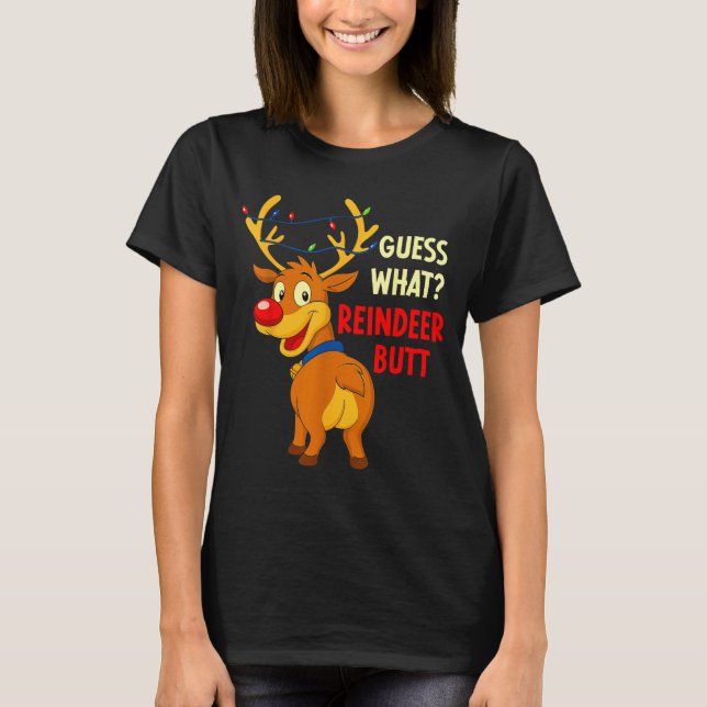 Camiseta Funny Christmas Ugly Sweater Guess What_ Reindeer  (Frente)