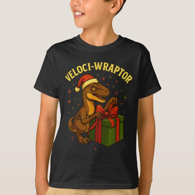 Camiseta Funny Christmas Velociraptor Pun Veloci-wraptor  (Frente)