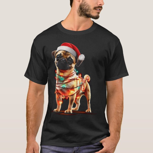 Camiseta Funny Chug Christmas Graphics Dog Lights Lover  (Frente)