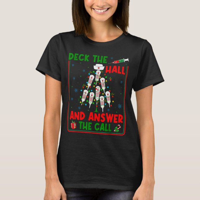 Camiseta Funny Cna Deck The Halls Answer The Calls Nurse Ch (Frente)