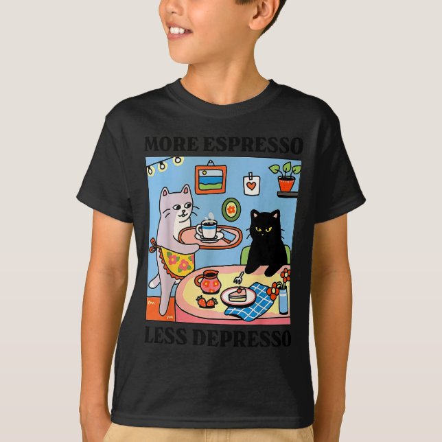 Camiseta Funny Coffee Lover With Cute Cat More Espresso Les (Frente)