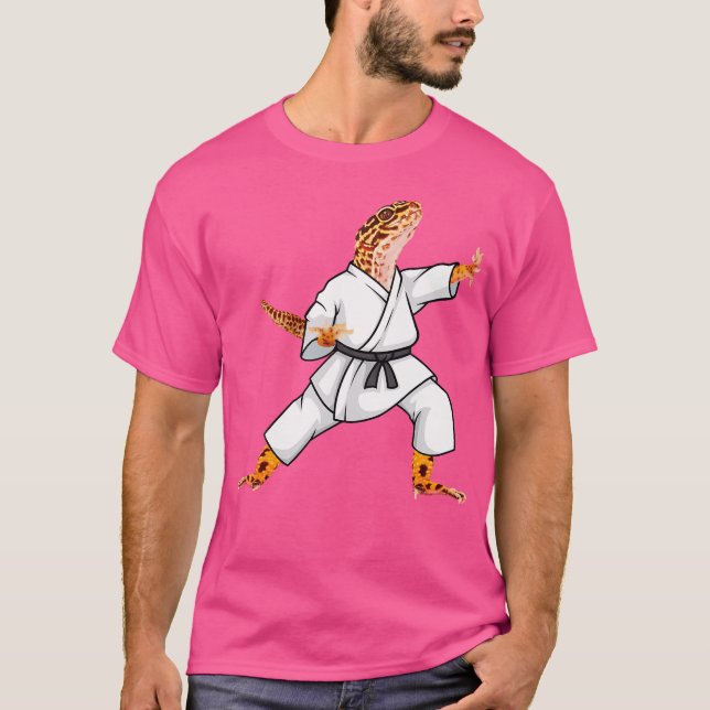 Camiseta Funny Common Leopard Gecko Fazendo Karate Samurai  (Frente)