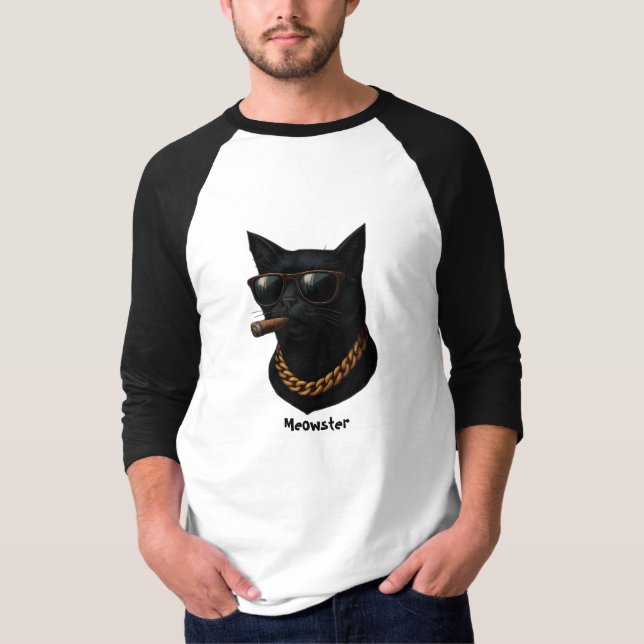 Camiseta Funny Cool Cat Shirt– Meowster Gangsta Cat T-Shirt (Frente)