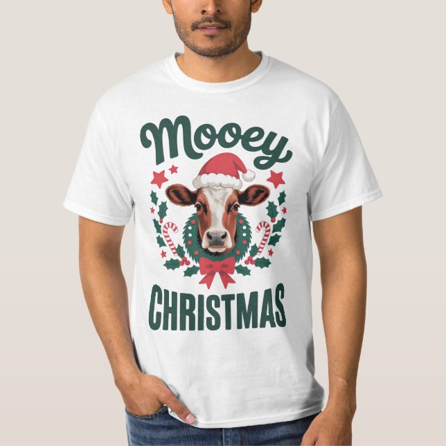 Camiseta Funny Cool Cow Mooey Christmas Farm (Frente)
