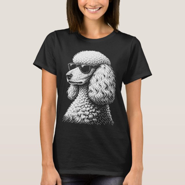 Camiseta Funny Cool Poodle Sunglasses Art for Women Girls  (Frente)