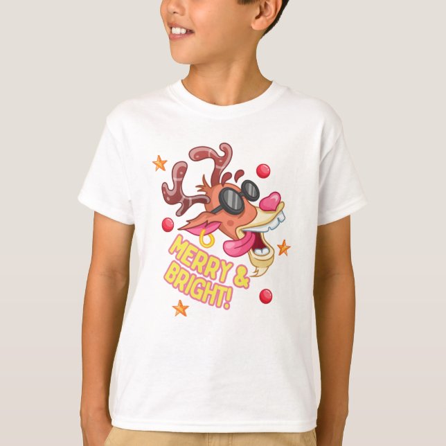 Camiseta Funny Cool Reindeer Merry Bright Holiday  (Frente)