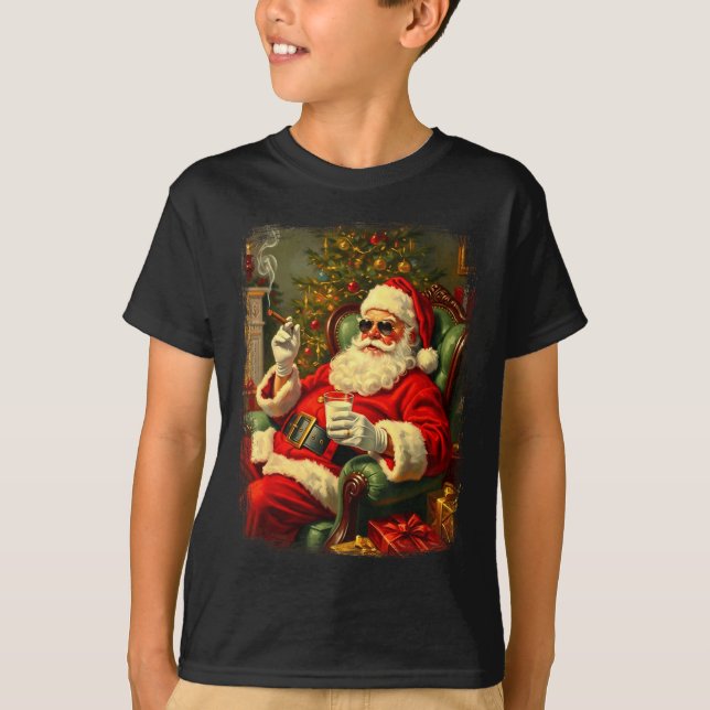 Camiseta Funny Cool Sungles Cigar And Milk Santa Christmas  (Frente)