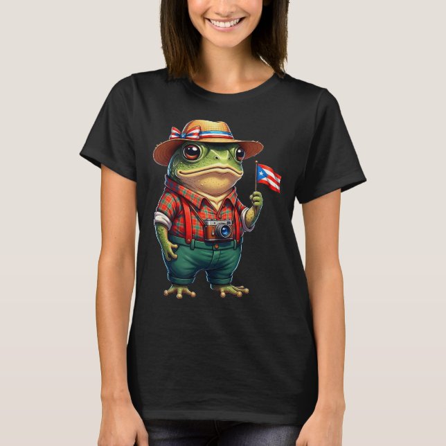 Camiseta Funny Coqui Frog Puerto Rico Flag Taino Boricua Hi (Frente)