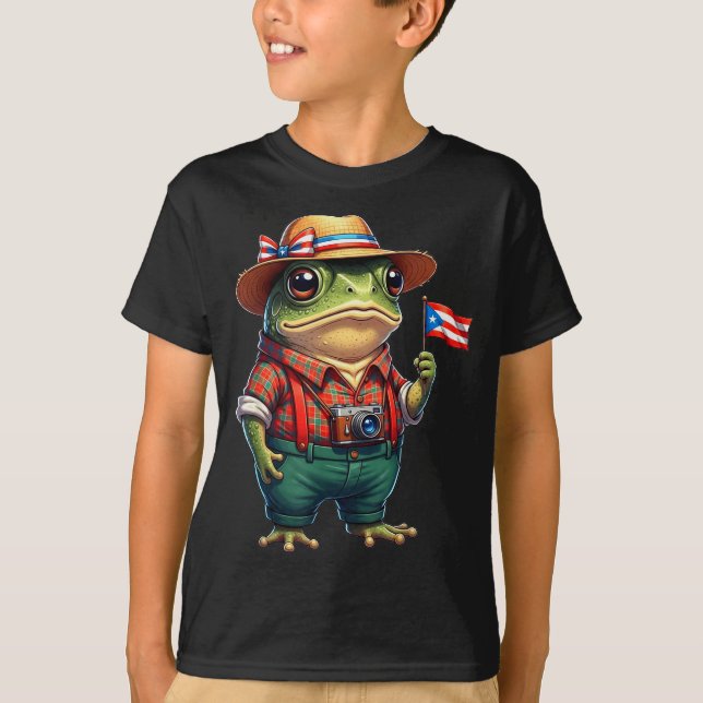 Camiseta Funny Coqui Frog Puerto Rico Flag Taino Boricua Hi (Frente)