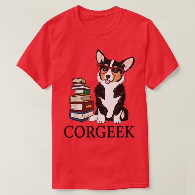 Camiseta Funny Corgeek Corgi Dog Lovers Livro Lendo Geek C (Frente do Design)