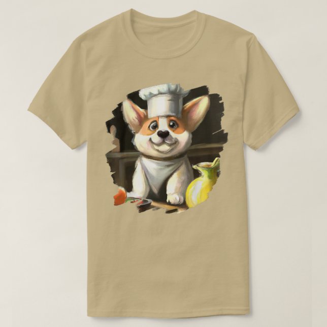 Camiseta Funny Corgi Chef Comida Cozinhar Cachorro Corgi (Frente do Design)
