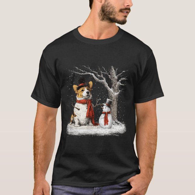 Camiseta Funny Corgi Dog In The Snow Tree Christmas Winter  (Frente)