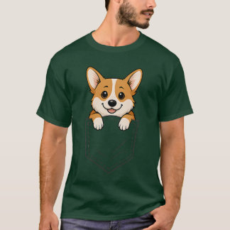 Camiseta Funny Corgi Peeking in Pocket Animal Dog Lover Pet