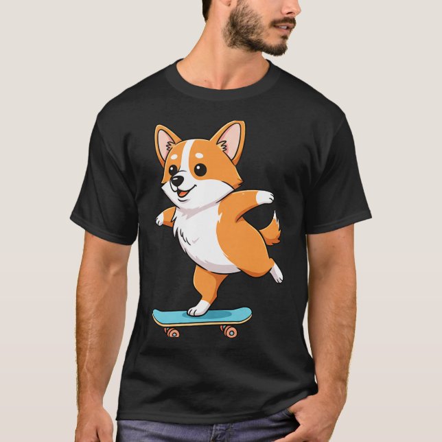 Camiseta Funny Corgi Skater Skateboard Ballerina Mom Dad Ki (Frente)