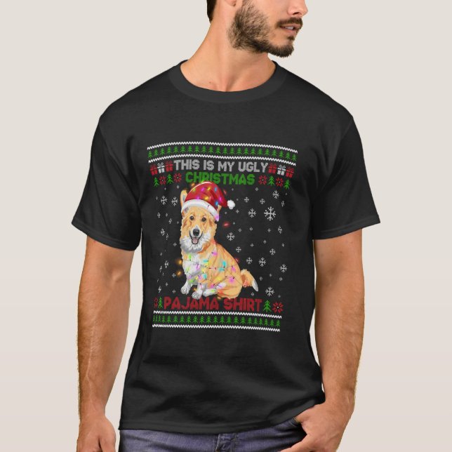 Camiseta Funny Corgi Ugly Christmas Pajama Funny Lights San (Frente)