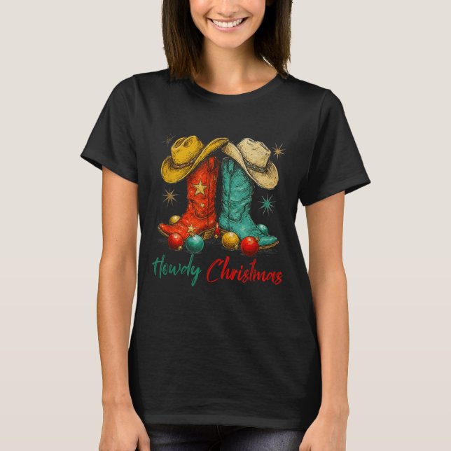 Camiseta Funny Country Western Christmas Howdy Cowboy Boots (Frente)