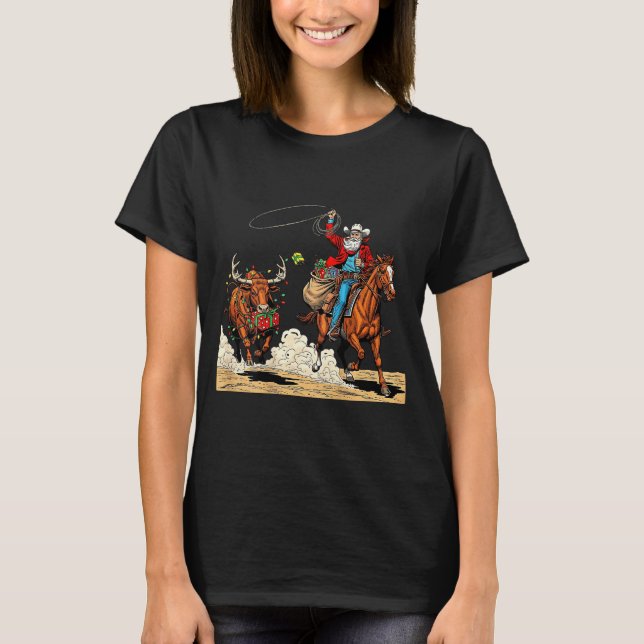 Camiseta Funny Cowboy Santa Christmas Holiday Western Style (Frente)
