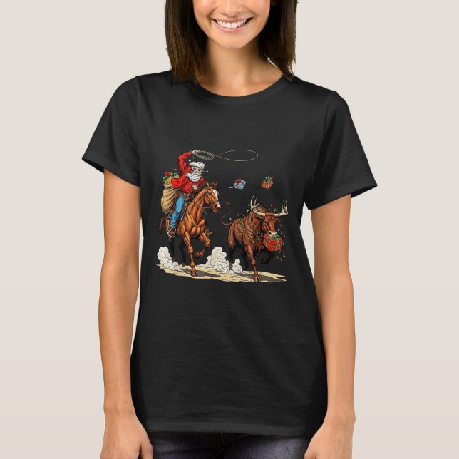 Camiseta Funny Cowboy Santa Christmas Holiday Western Style (Frente)