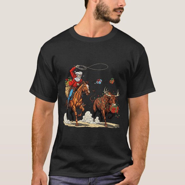 Camiseta Funny Cowboy Santa Christmas Holiday Western Style (Frente)
